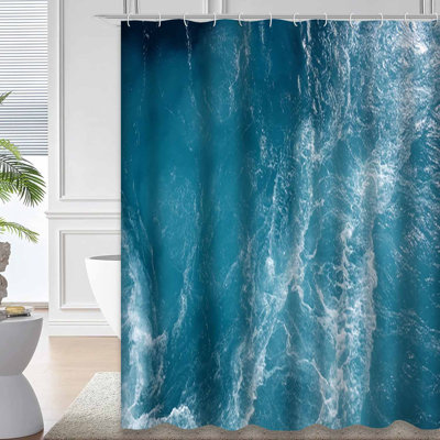 Ocean Wave Water Sea Blue Abstract Bright Clean Marine Waterproof Shower Curtain with 12 Hooks