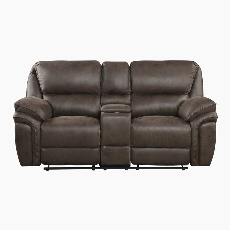 Delwayne 79.5" Modern & Contemporary Polished Microfiber Manual Double Reclining Loveseat with Center Console & Tab Pull Reclining Motion