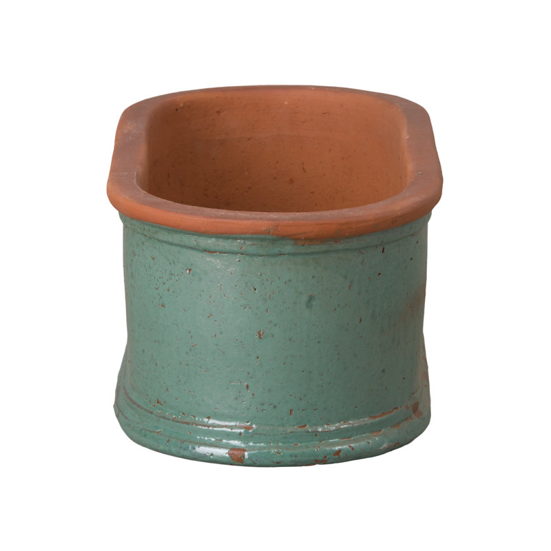 Window Box Handcrafted Oval Ceramic Planter, 15" H x 28.5" W x 15" D, Teal