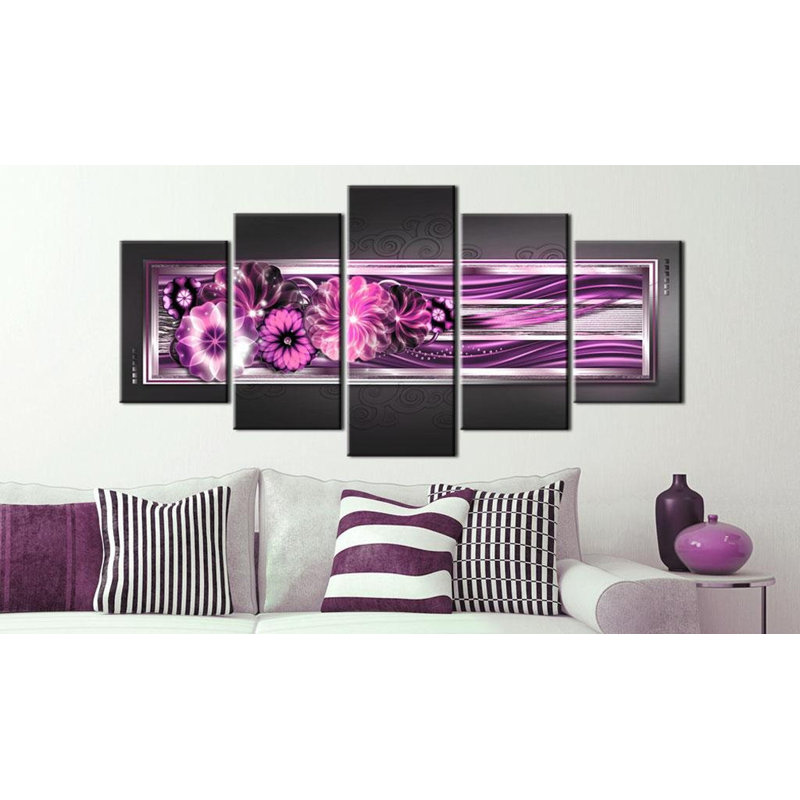 «In Pink Waves» sur toile, reproduction de 5 pièces, H 40 po x l 80 po x P 0,7 po