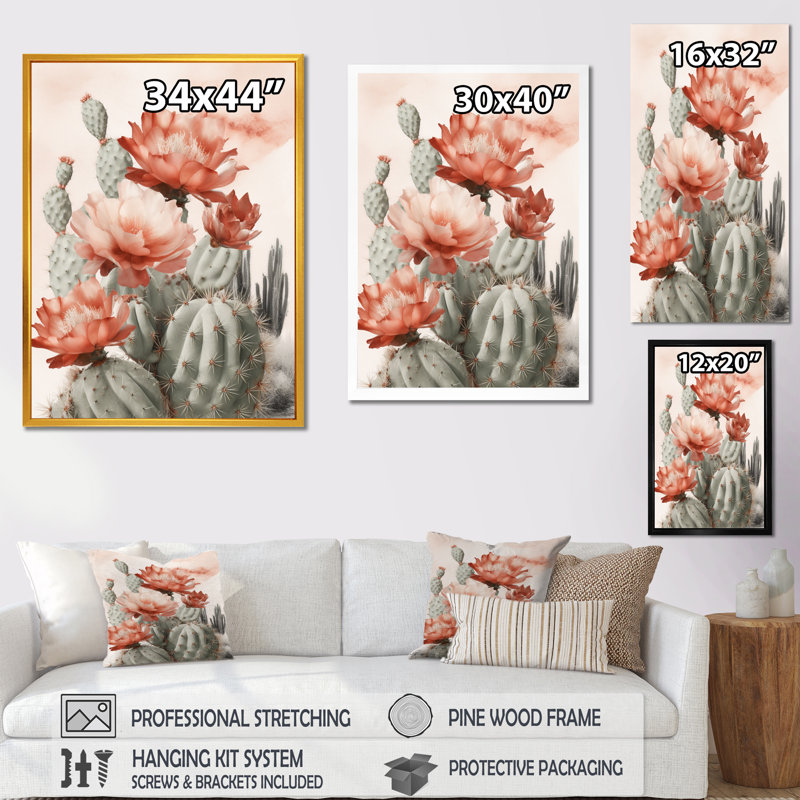 Cactus du désert rouge Louver sur toile, H 44 po x l 34 po, Toile tendue