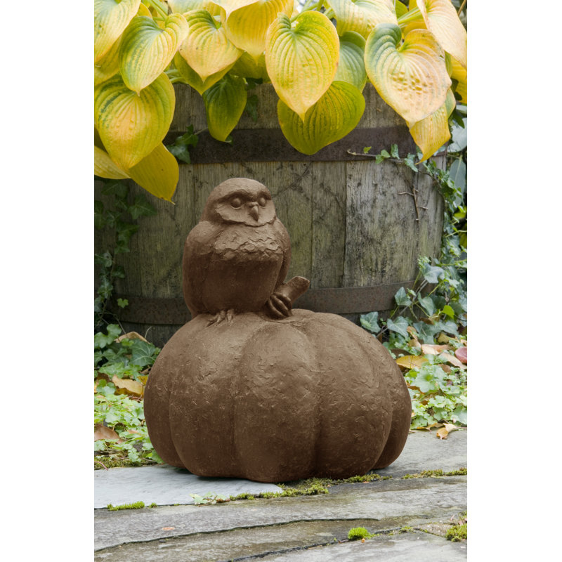 Statue hibou sur citrouille, Pierre calcaire vieillie
