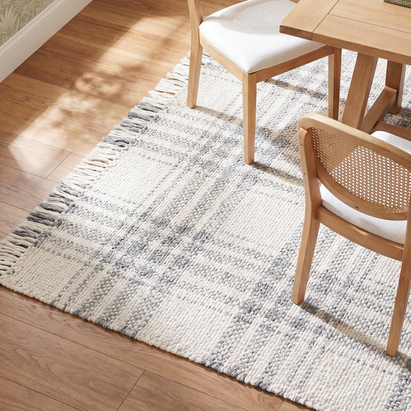 Cay Hand-Woven Gray Plaid Rug, Rectangle 8' x 10'