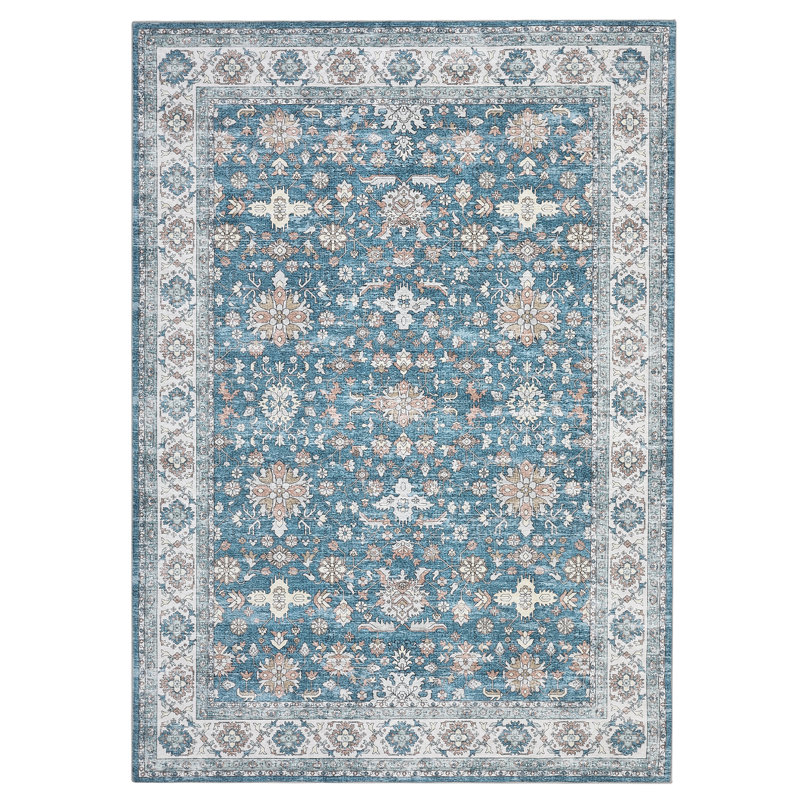 Washable Non-Slip Vintage Oriental Area Rug for Living Room, Bedroom, Dining Room, Nursery, or Office – Thin Neutral Green Carpet