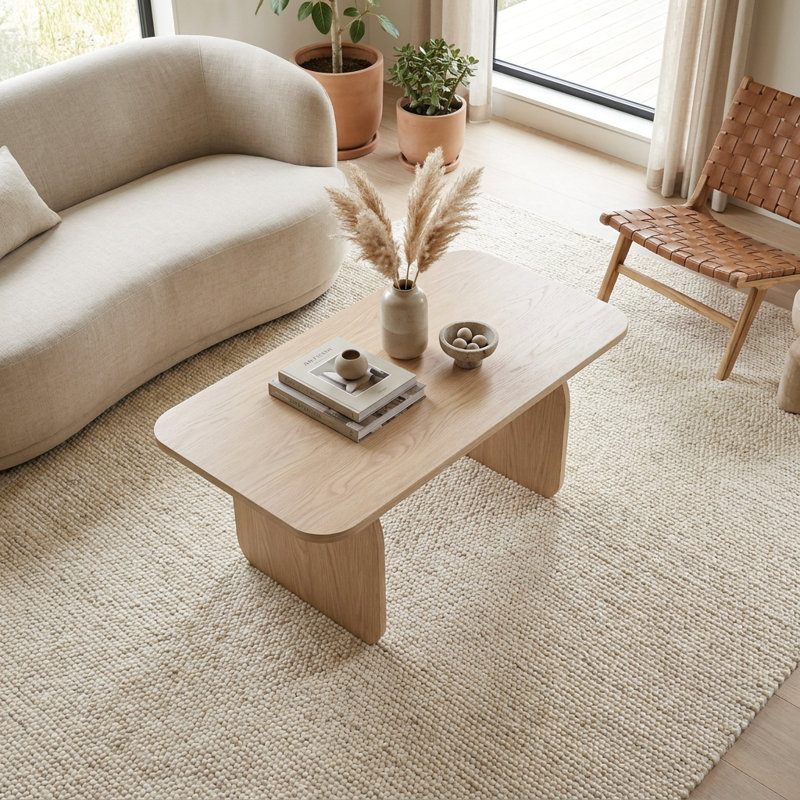 Table basse moderne et minimaliste Pusula en chêne avec pieds sculpturaux (39,4'' L x 23,6'' P x 16,5'' H), Pusula Oak