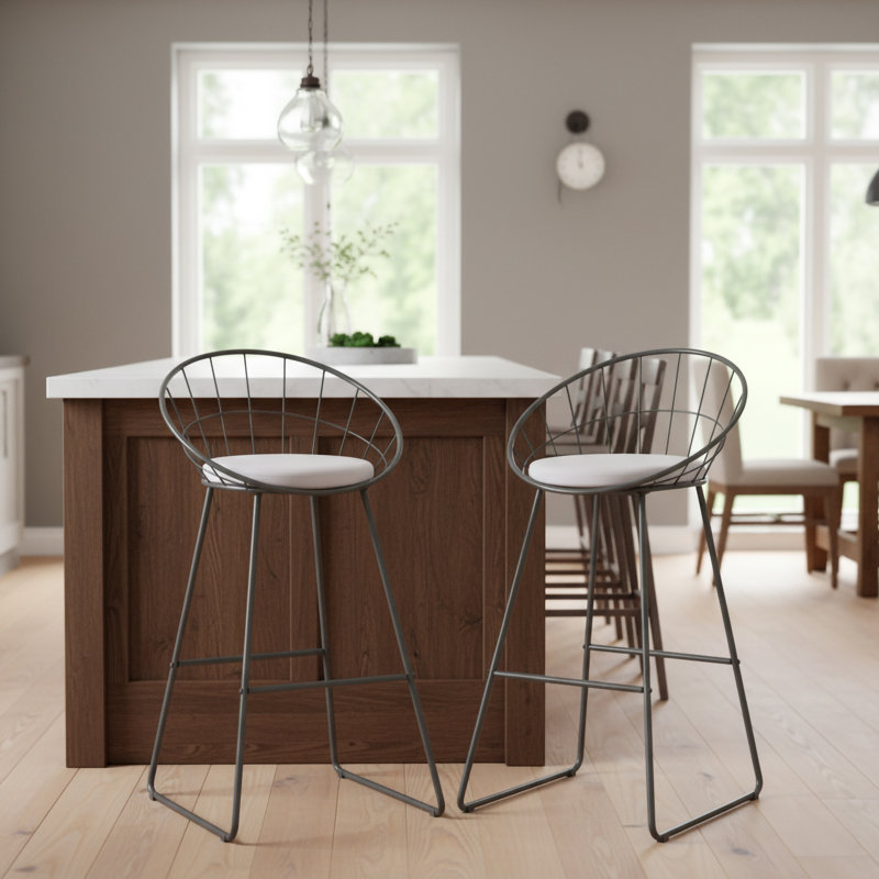 Alize Upholstered Counter Stool, Gray/White, Bar Stool (29.5" Seat Height)