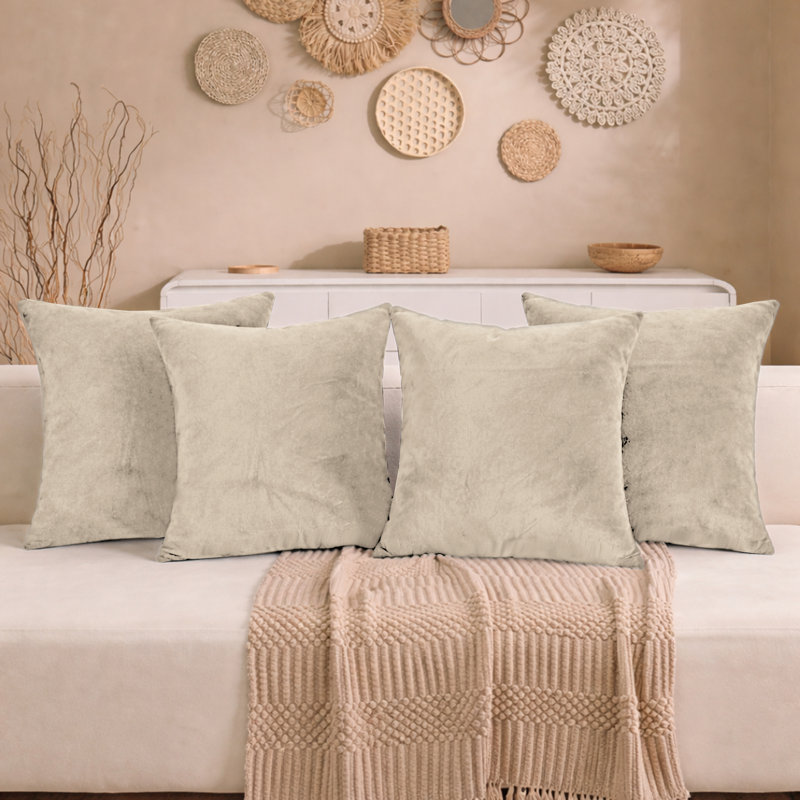 Aspire Homeware Square Plain Velvet Scatter Cushion Cover, Beige, Pack of 4
