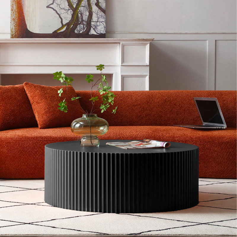 Table basse ronde Modern - Design en relief accrocheur - Noir, Noir mat