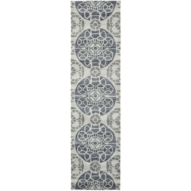 Tapis géométrique en laine / viscose touffeté à la main Kouerga, Tapis de couloir 2 pi 3 po x 11 pi
