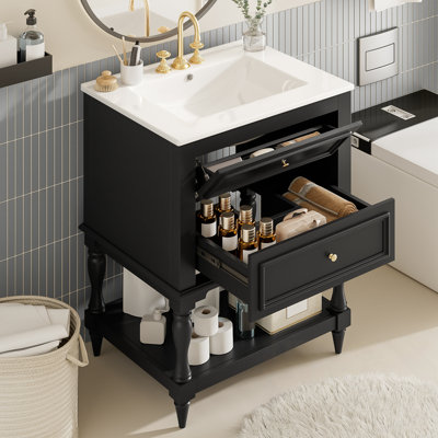 Meuble-lavabo avec lavabo, 2 tiroirs et tablette ouverte