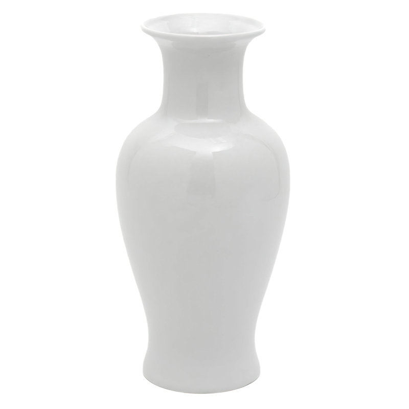 24" Blue And White Floral Porcelain Fishtail Vase, 12.25" H x 5.75" W x 5.75" D, White