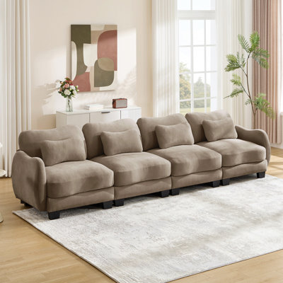 Canapé de soutien surdimensionné en chenille 4 places avec 4 coussins de taille exquise, conception ergonomique incurvée, canapé modulaire facile à assembler pour le bureau du salon