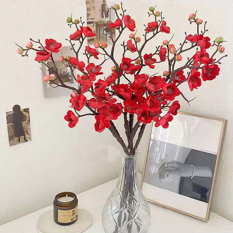 6pcs Artificial Peach FlowerCherry Blossom Flowers Silk Plants,Use to Christmas Decorations Thanksgiving Table Decor Home Decor Festival Party Deco without vase