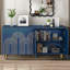 Buffet moderne cannelé avec rangement, élément courbe avec lignes strictes, armoire de rangement à 4 portes avec tablettes réglables pour la cuisine, la salle à manger et le salon-1054595851
