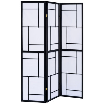 Paravent noir 3 pièces, panneaux en papier blanc pour l'intimité et la diffusion douce, le bois d'hévéa assure la durabilité du décor pliable
