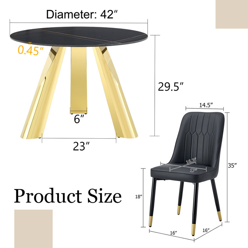 Marble Dining Table Set, Black, 5