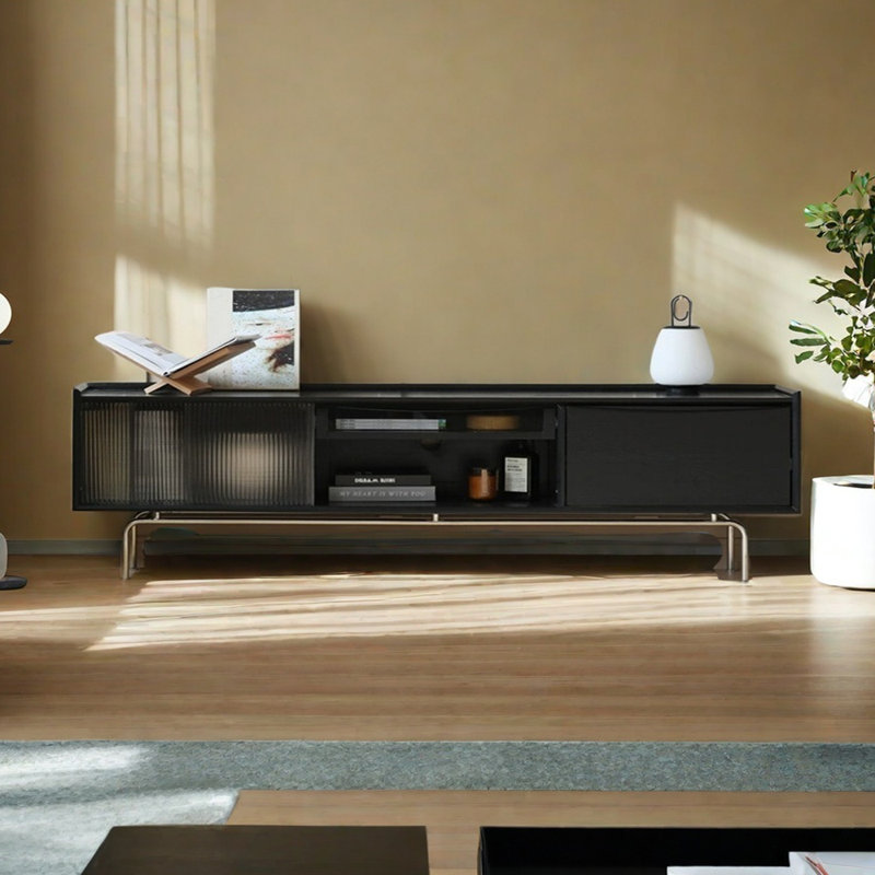 Meuble télé en bois massif noir classique, 78.74"