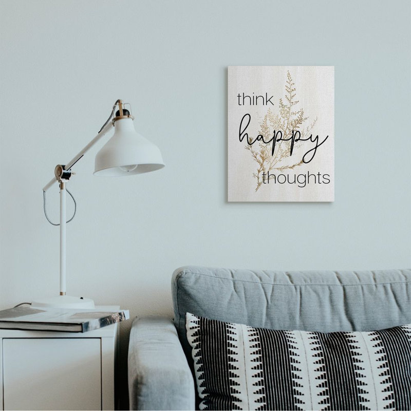 «Think Happy penséts» par Daphne Polselli - impression d'art graphique, Toile tendue, H 20 po x l 16 po x 1,5 po