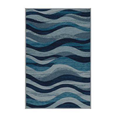 Washable Ocean Waves Deluxe Coastal Area Rug