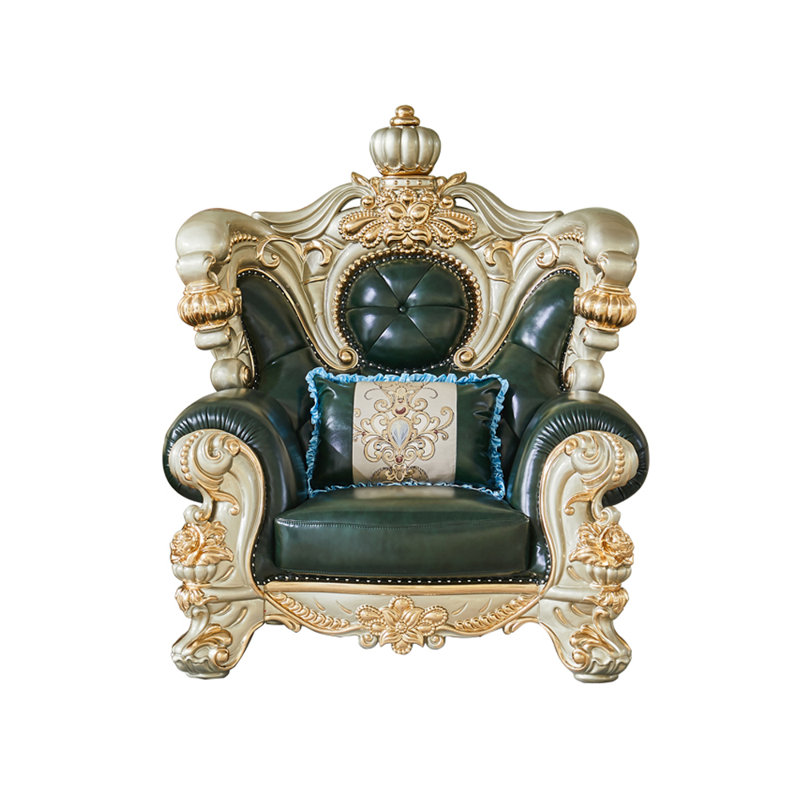 Chaise en cuir sculpté en bois massif de style européen. Fauteuil en cuir véritable capitonné de 53,9 po de largeur