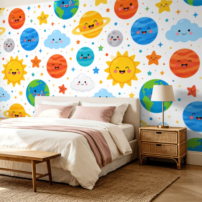 Peler et coller le papier peint, espace, planètes sans soudure, système solaire, soleil, étoiles météorites, griffonnage, art mural, auto-adhésif et amovible