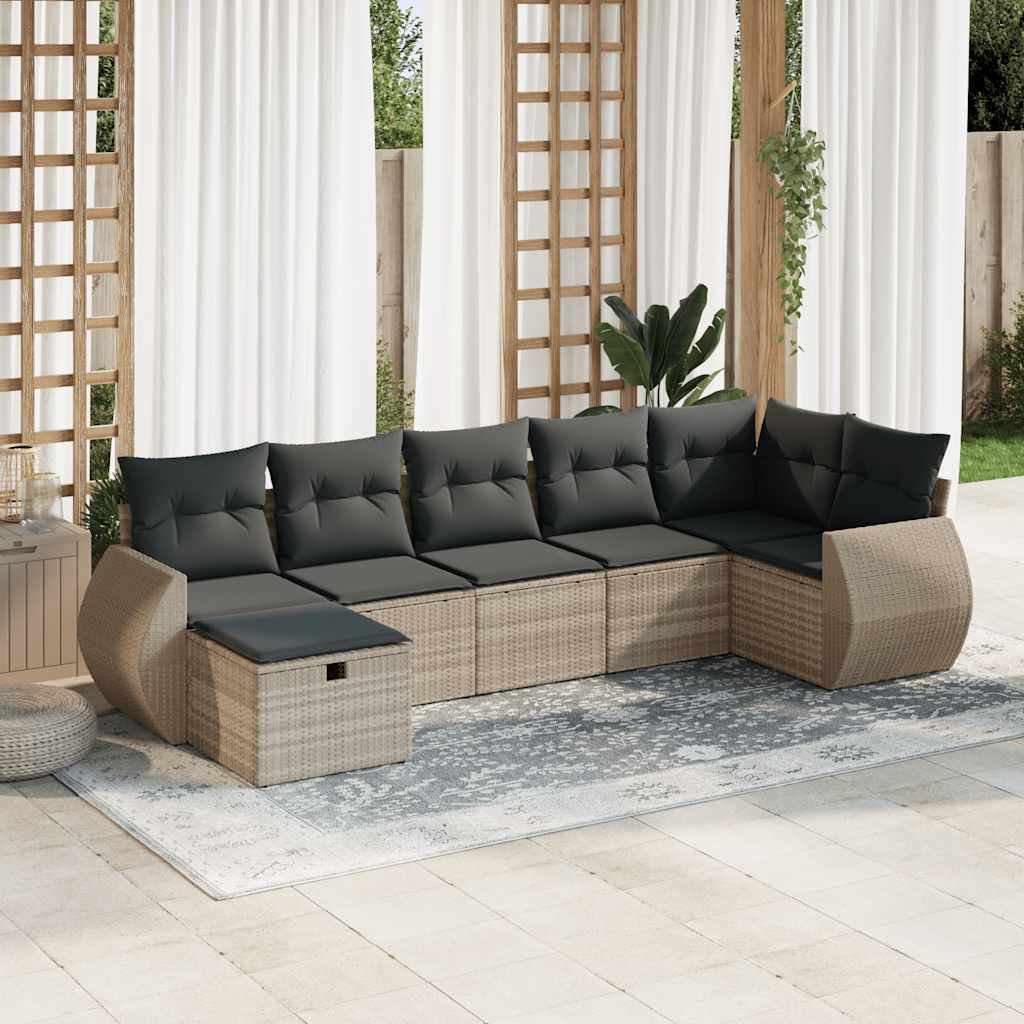 Vidaxl 7-Tlg. Garten-Sofagarnitur Mit Kissen Hellgrau Poly Rattan