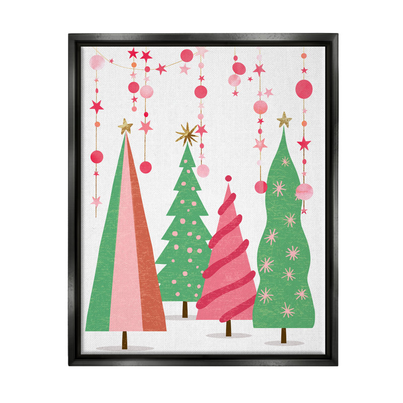 «Pink & Green Christmas Trees» par Ziwei Li, impression, H 21 po x l 17 po x P 1,7 po, Cadre flottant noir de jais