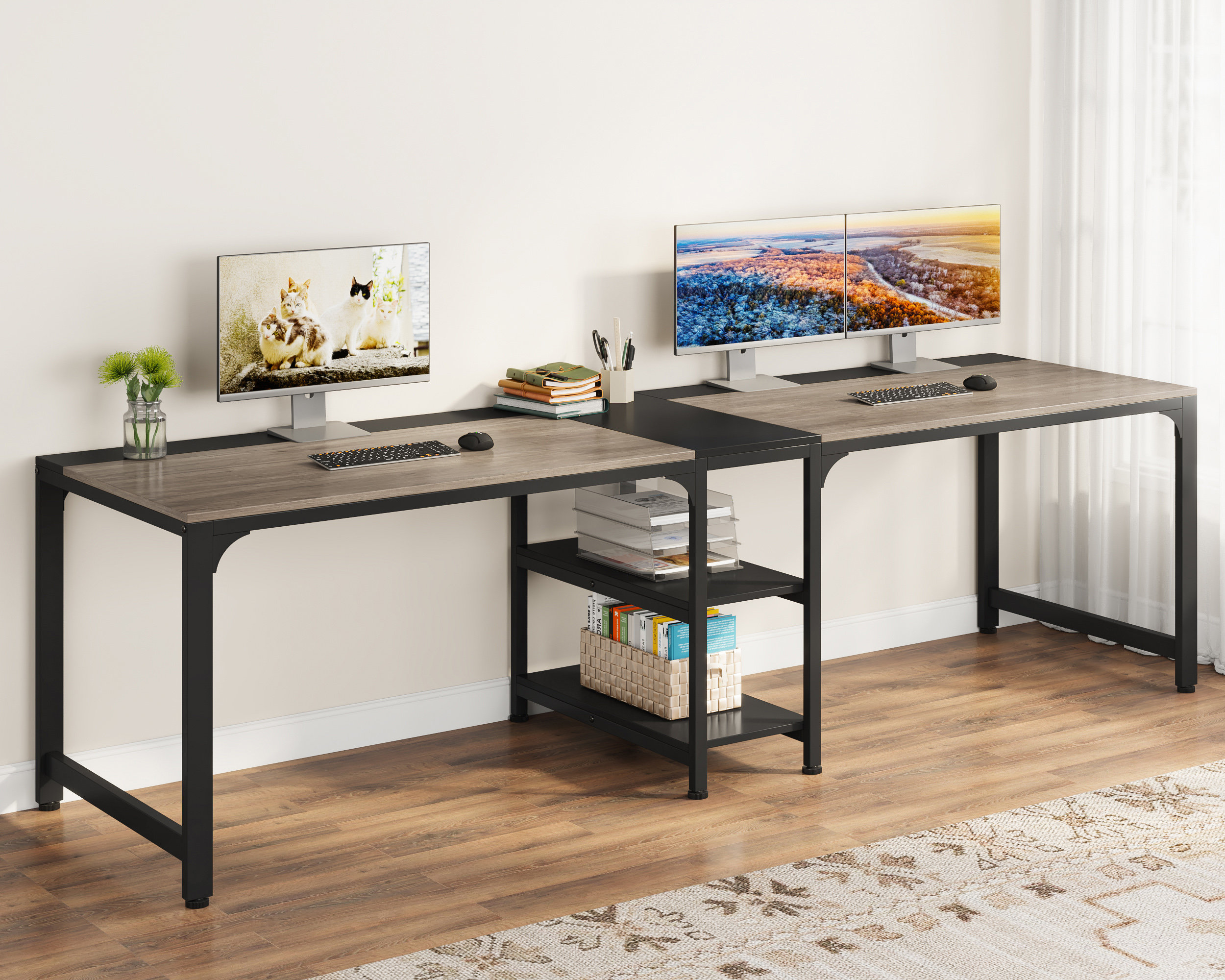 17 Stories Halecourt 90.55'' 2 Person Computer Desk & Reviews | Wayfair