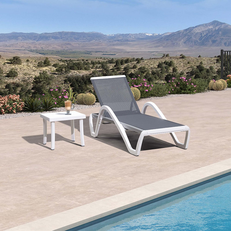 Chaise longue d'extérieur avec table, Gris clair, Oui