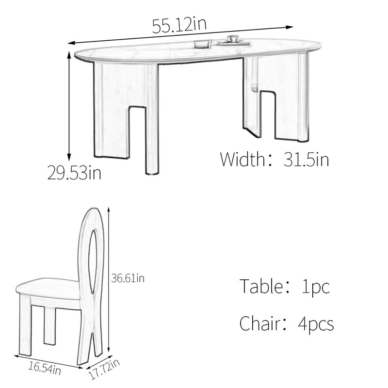 Ensemble de table de salle à manger en frêne, H 29,53 po x L 55,12 po x l 31,5 po