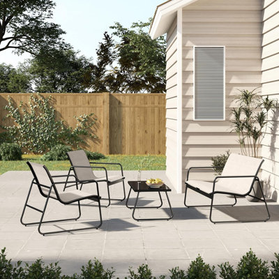 4-Seater Garden Lounge Set with Mesh Seating and Glass Coffee Table, 4 Pieces