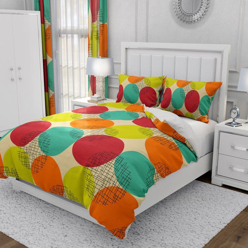 Geometric Shapes Duvet Cover, Queen Duvet Cover + 2 Queen Shams