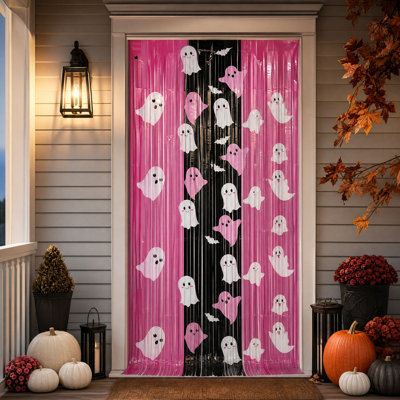 Rideau à franges fantôme pour l'Halloween, idéal comme décoration de porte, de mur ou pour les fêtes d'Halloween.