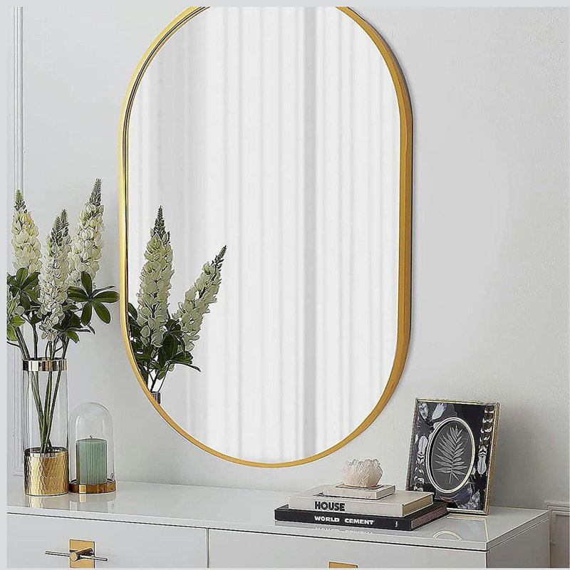 Miroir ovale en métal 20 po x 28 po, Doré