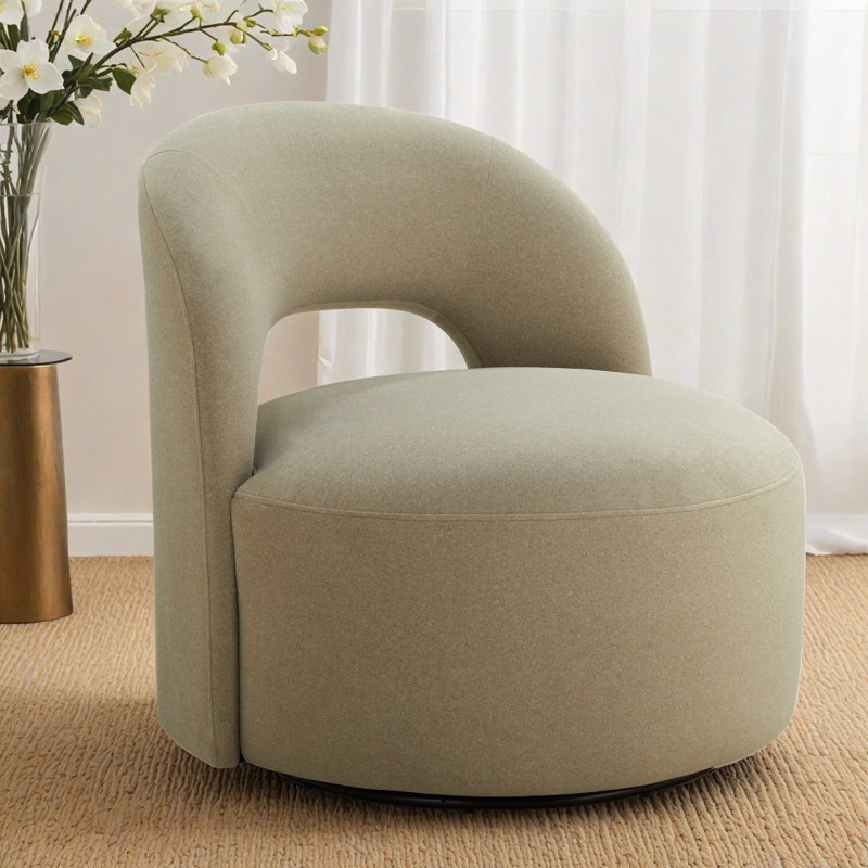 Denison 32'' Swivel Barrel Chair, Vesper Sand Velvet