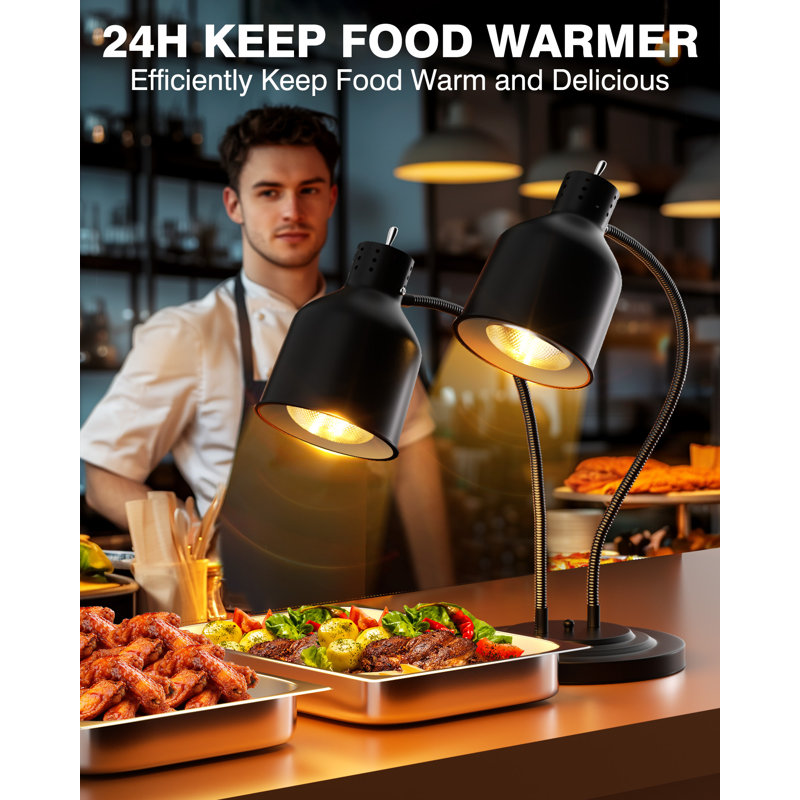  Dual Head Food Heat Lamp Adjustable Commercial Warming Light with ETL Bulbs for Restaurants and Buffets Black 500W
