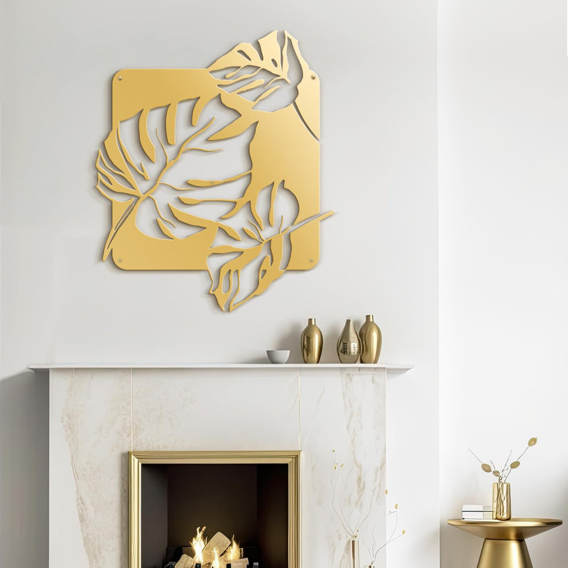 Décoration murale décorative en métal Tropical Monstera, H 30 po x l 25,64 po x P 0,05 po, Or