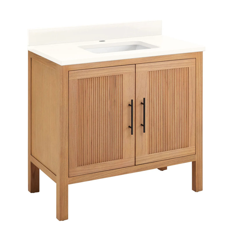 36" Ayanna Single Bathroom Vanity Set with Rectangular Undermount Sink, Arctic White Quartz, Single Hole
