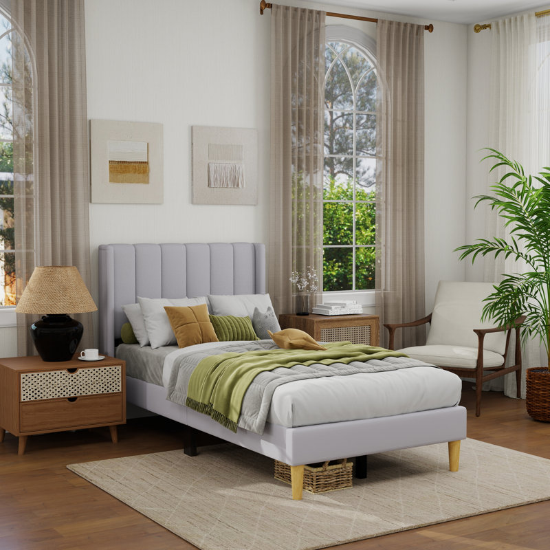 Sutter Upholstered Wingback Bed, Twin, Gray