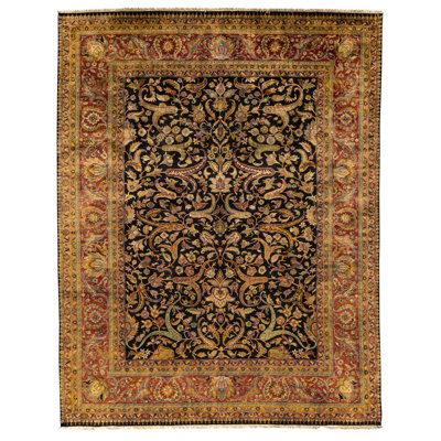 Tapis noir et rouge noué à la main de haute qualité