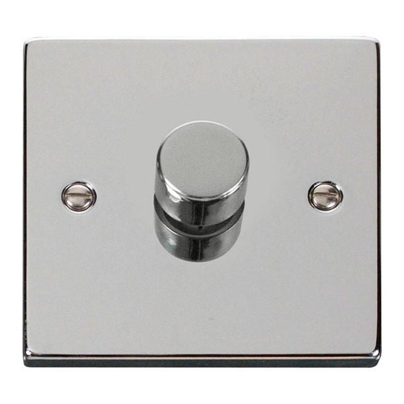 Polished Chrome 1 Gang 2 Way LED 100W Trailing Edge Dimmer Light Switch