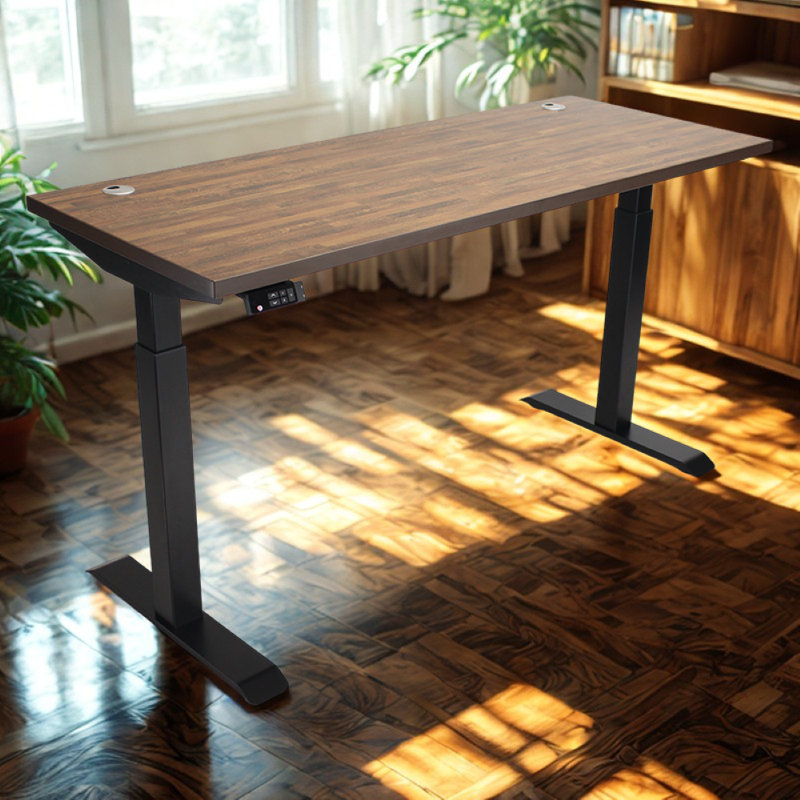Skyscraper Electric Height Adjustable Standing Desk, Dual Motor and Digital Control with Memory, 60x24, Walnut Block Top with Black Frame