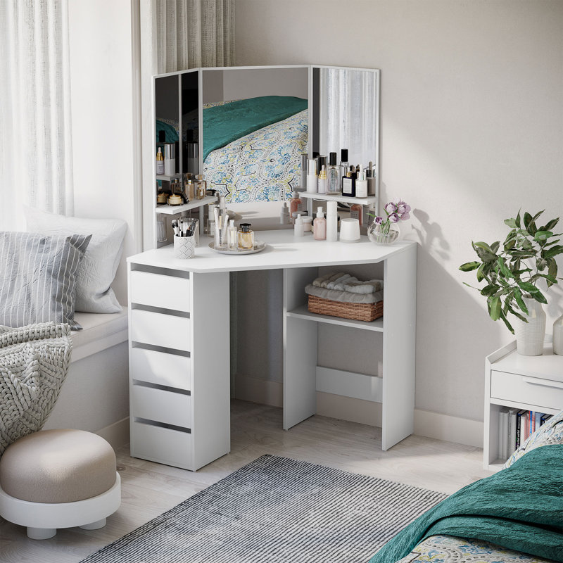Ensemble coiffeuse avec miroir, Blanc