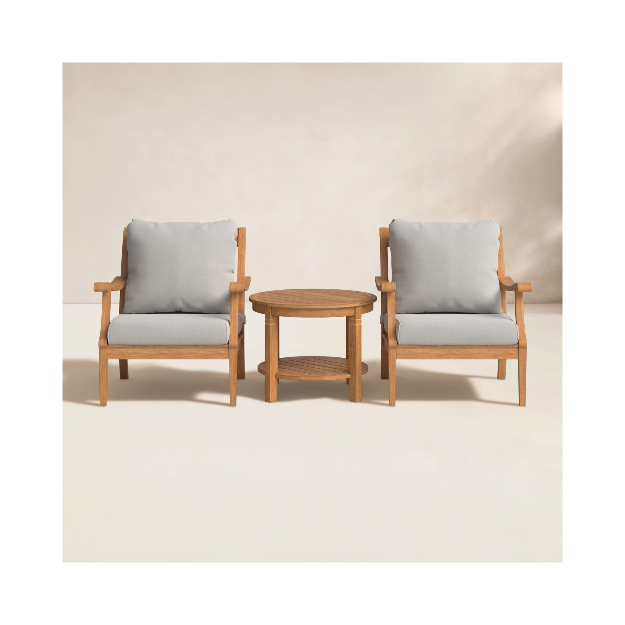 Arizona 2-Person 3-Piece Teak Patio Conversation Set with Cushions, 24", Natural