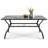 Outdoor Rectangle Powder-coated Iron 6-Person 60.6" Dining Table with 1.57'' Umbrella Hole, Iron Slatted Tabletop and Powder-coated Iron Frame, for Patio-1372989594