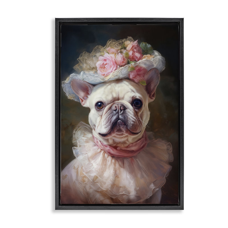 Cadre flottant Victorian French Bulldog, design par Wumples, Cadre flottant noir de jais, H 25 po x l 17 po