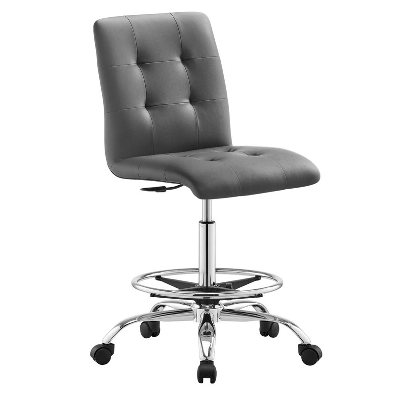 Modway Prim Armless Vegan Leather Drafting Chair, Gray, Silver