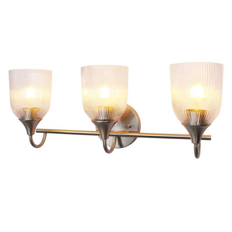 Bathroom Light Fixtures, 3-Light Brushed Bathroom Vanity Lights with Glass Shade, Modern Bathroom Lights Over Mirror, Vanity Lighting Fixtures