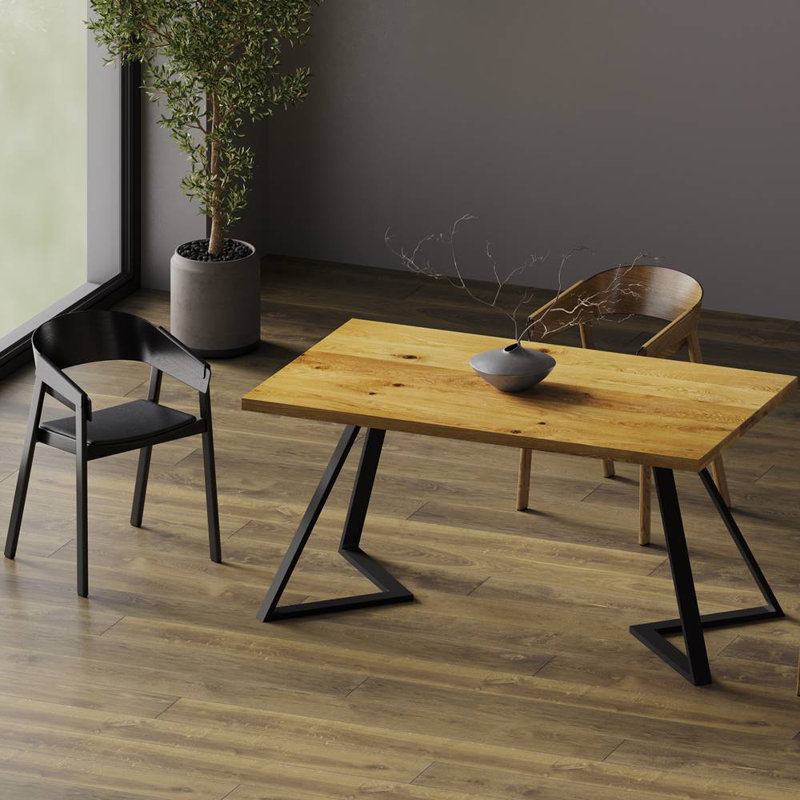 Antinarelli Oak Solid Wood Top Metal Base Dining Table, 76H x 140L x 90W cm, Natural Oil