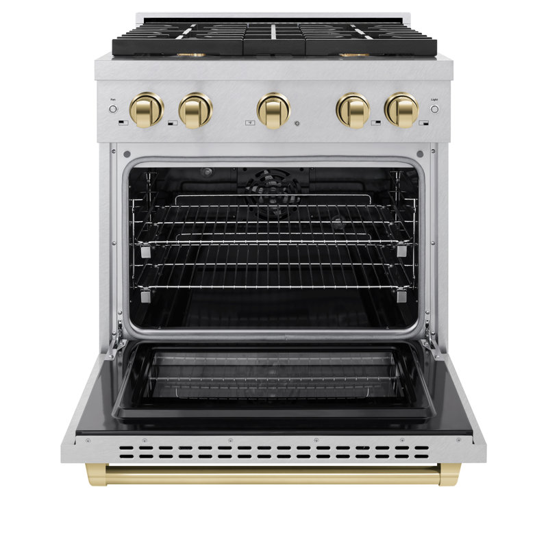 ZLINE Autograph 30" Paramount Dual Fuel DuraSnow® Range w/ White & Bronze Accents (SDRSZ-WM-30-CB), Polished Gold